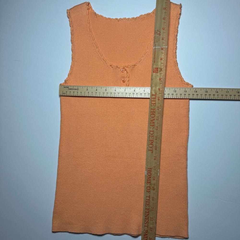 Vintage Y2K Orange Ribbed Tank Top Button Front Sleeveless Stretch Knit